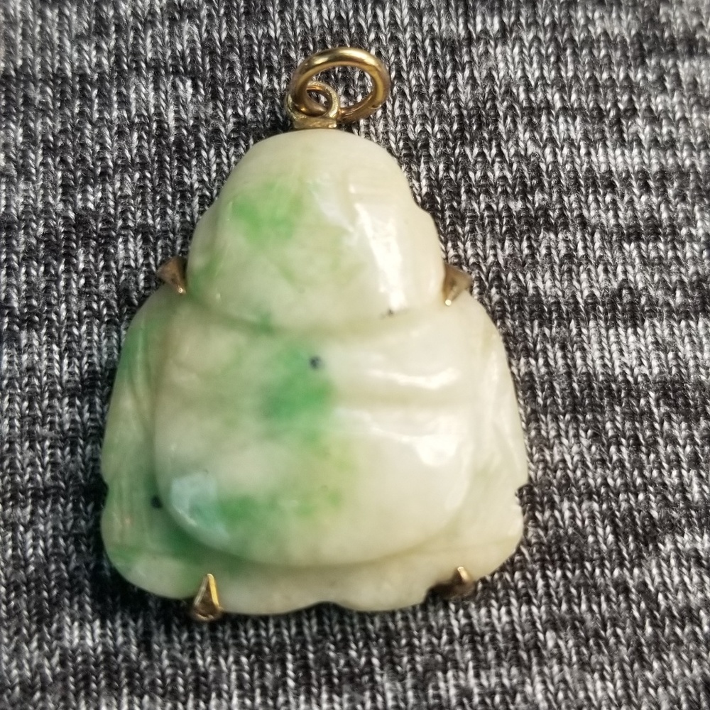 Jade Buddha Pendant.  14K Gold